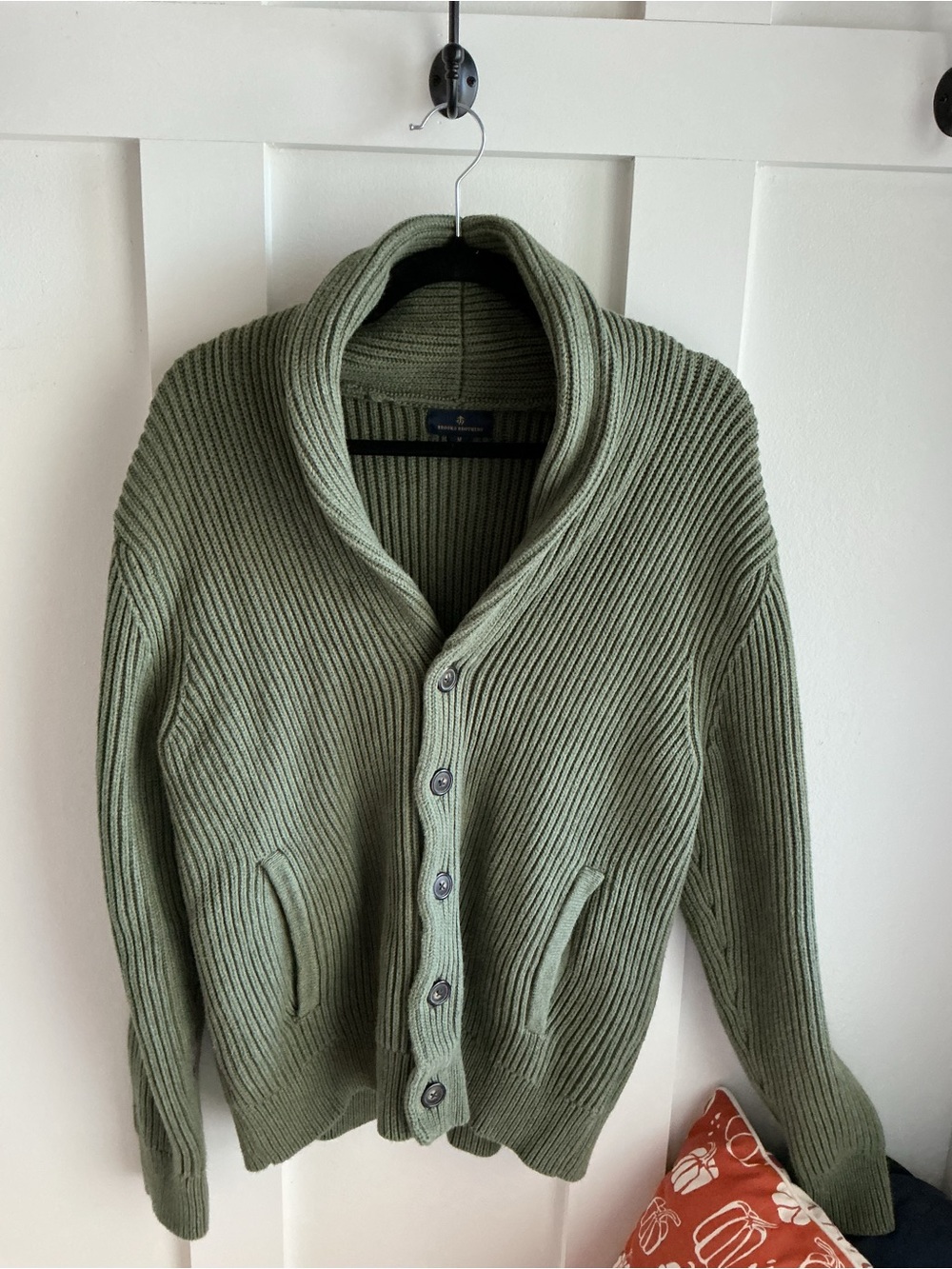 Brooks Brothers Olive Green Ribbed Shawl Collar Cardigan
